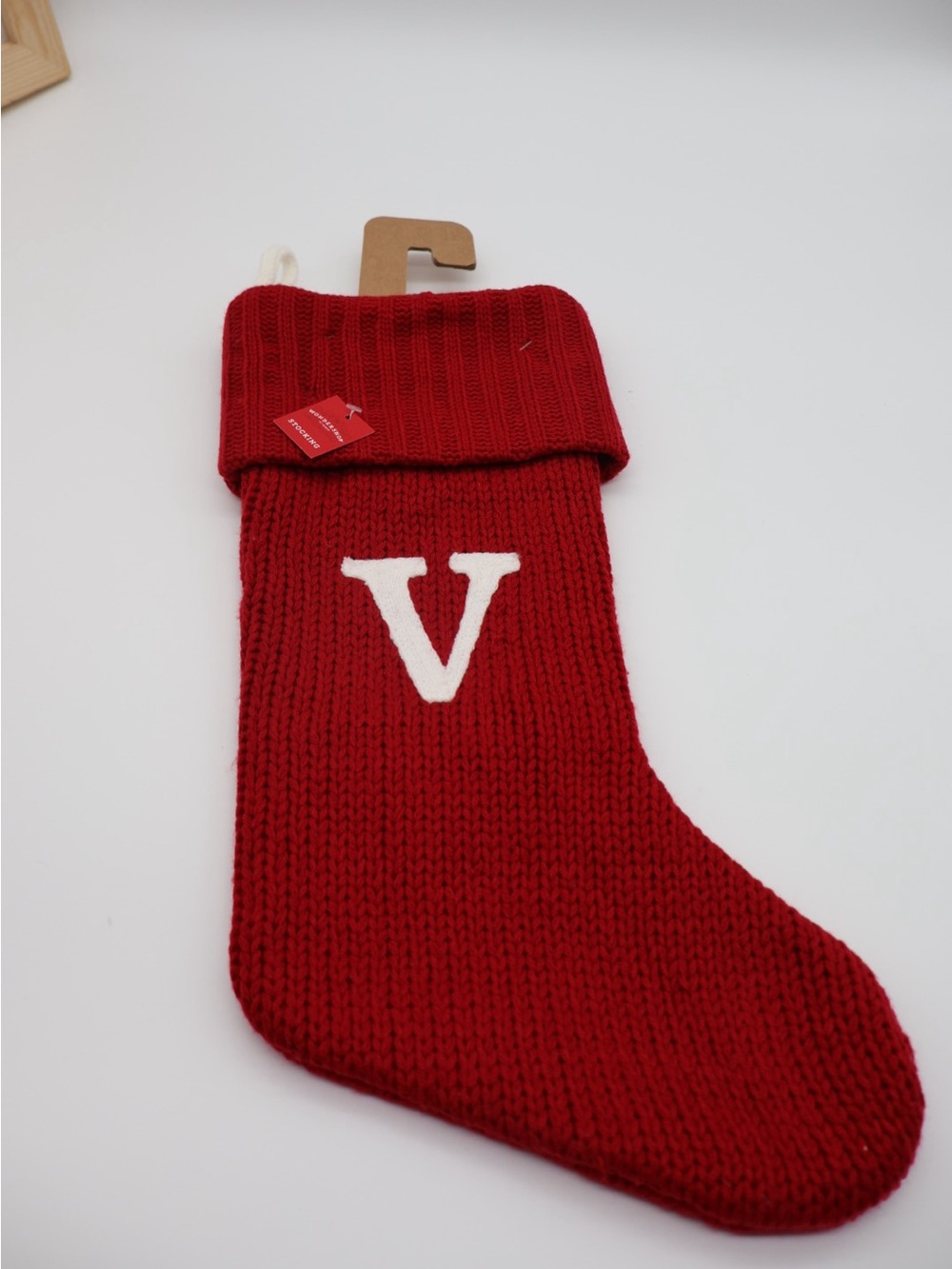 Target Red Knit  Stocking with White 'V' Emblem